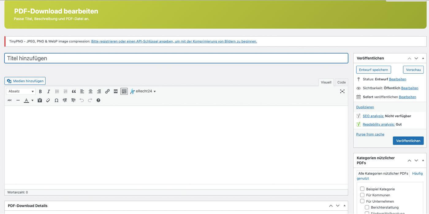 Screenshot Nützliche PDFs Wordpress Plugin