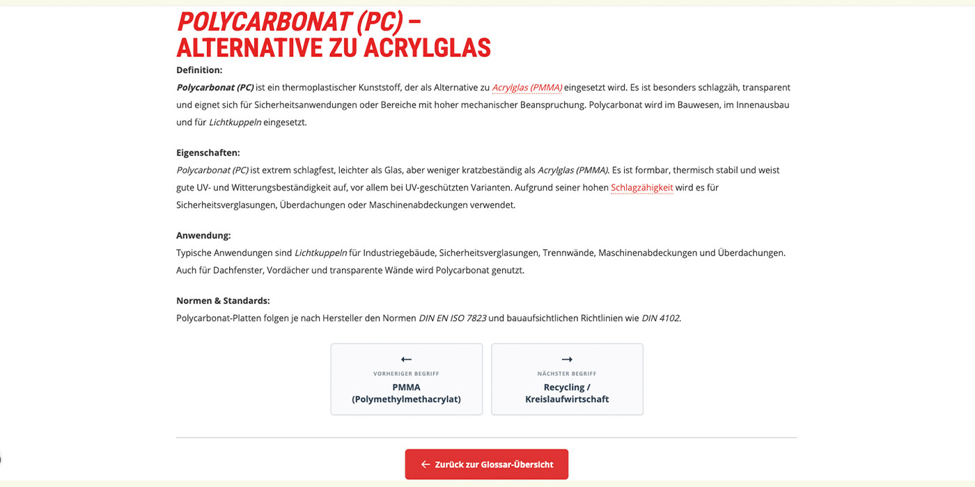 Screenshot Nützliches Glossar Wordpress Plugin