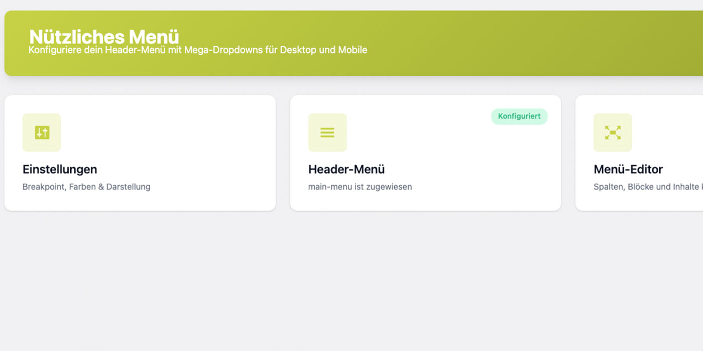 Screenshot Nützliches Menü Wordpress Plugin