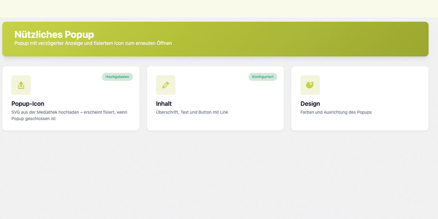 Screenshot Nützliches Popup Wordpress Plugin